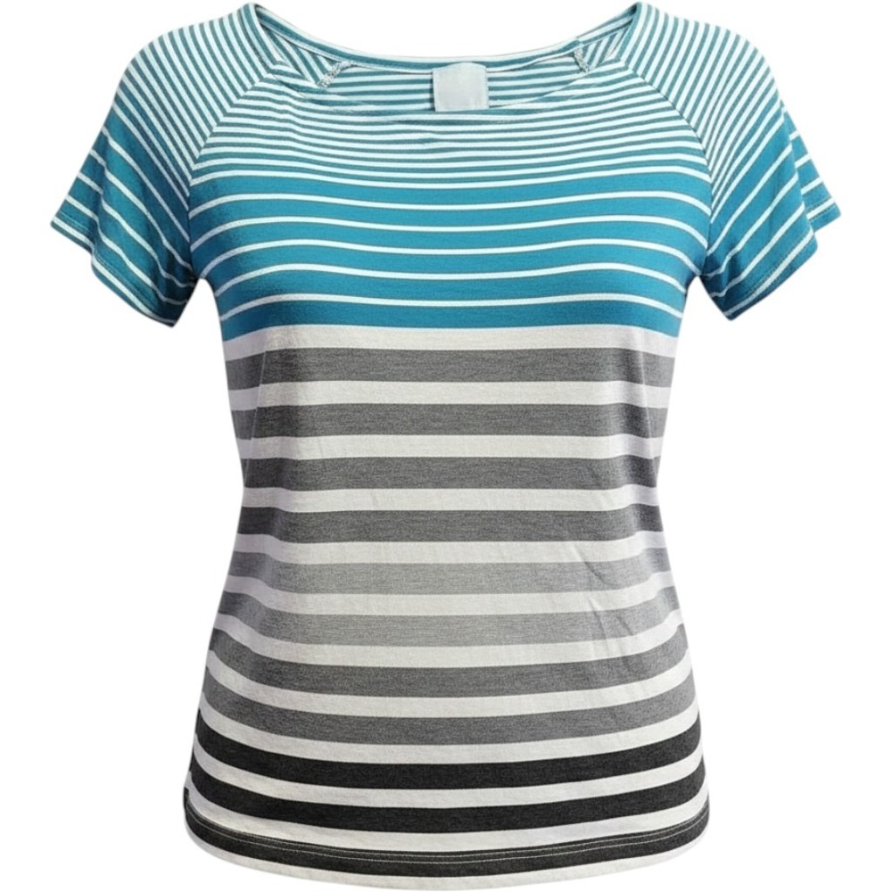 PLUS 3X SUNDAY rayon blend short sleeve trapeze top stripe scoop neck gray teal